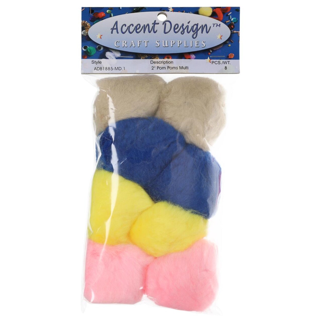 PA Essentials Pom Pom Balls 2" 8pc Multi – Arts and Crafts Supplies, Puff Balls for DIY Projects, Pompoms for Crafting, Pom Pom Decorations, Kids Craft Accessories